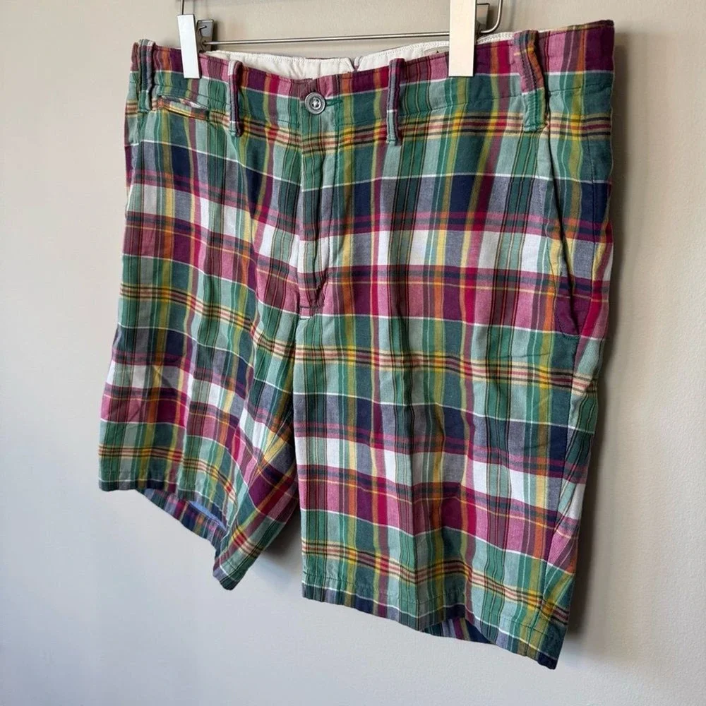 Vtg POLO Ralph‎ Lauren Mens 35 Madras Plaid Cotton Preppy Summer Shorts